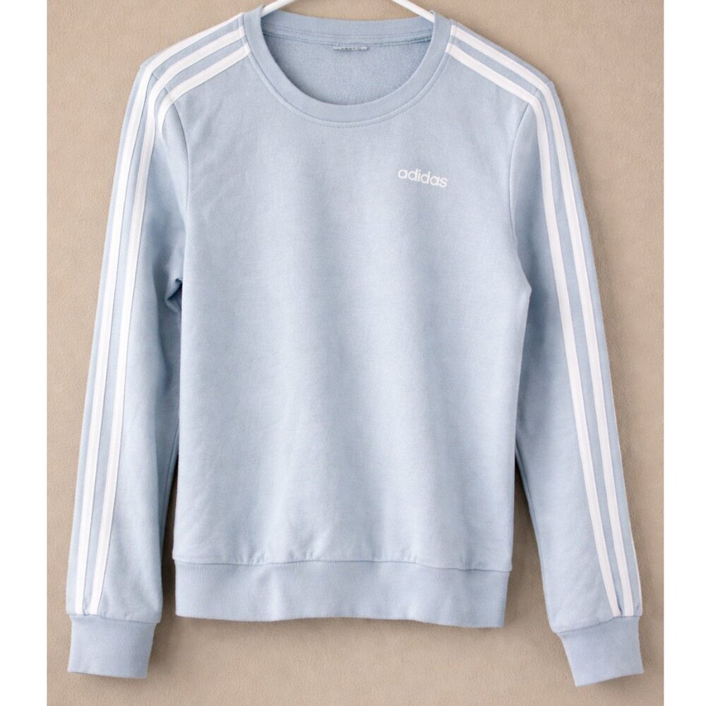 Adidas Light Blue 3-Stripe Crewneck Sweatshirt | Women's Size Small - Picture 2 of 3